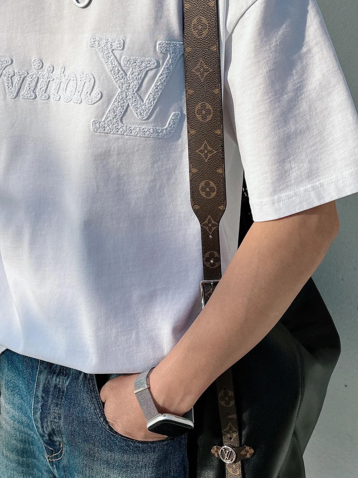 Louis Vuitton/Louis Vuitton 26ss woven letter embroidered short sleeves